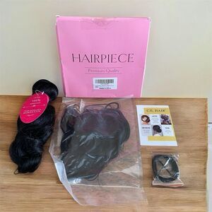 Two Hairpieces/CJL HAIR Large Messy Bun Wavy Curly Black Brown/Real Hair Black